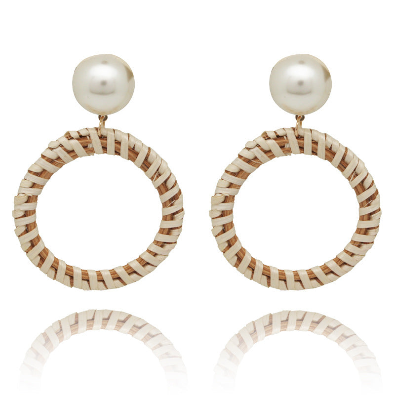 Wholesale Fashion Creative Hand-woven Rattan Vintage Tassel Earrings